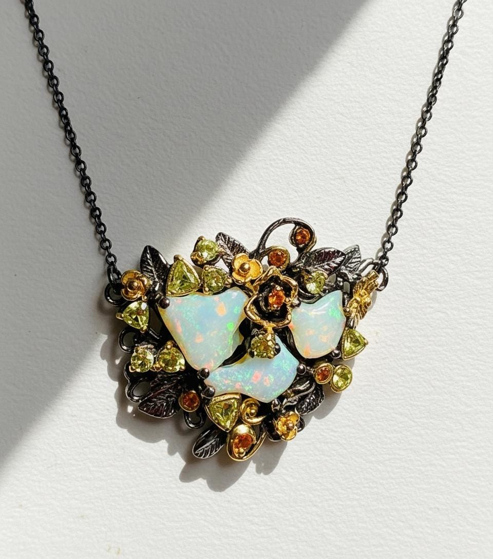 925 Sterling Silver Raw Fire Opal Necklace, layered look