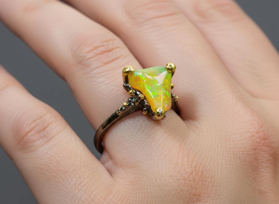 925 Sterling Silver Raw Fire Opal Ring, side view