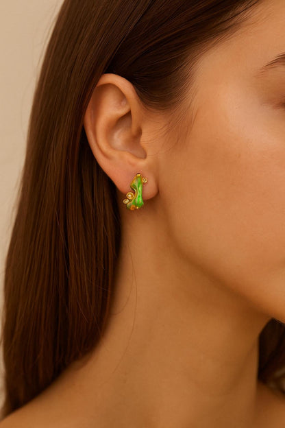 925 Sterling Silver Raw Fire Opal Stud Earrings, close-up detail