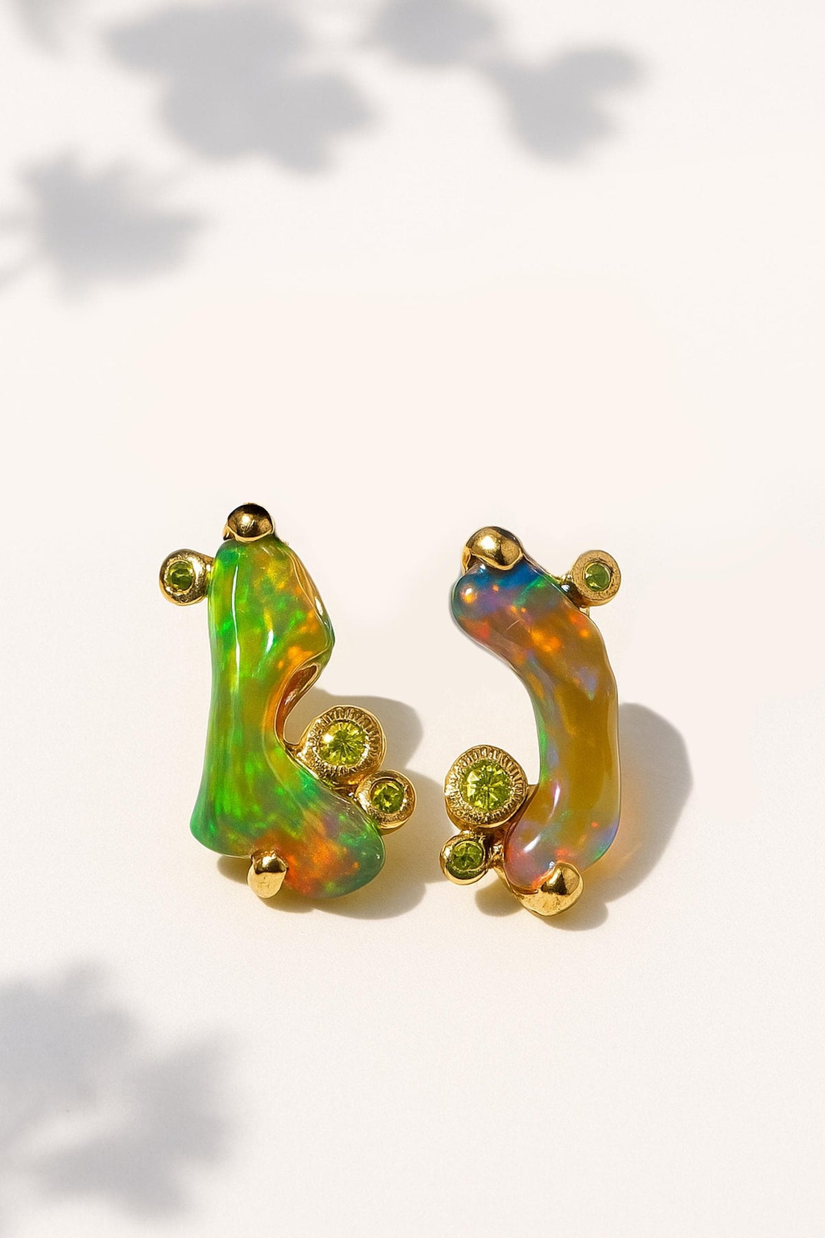 925 Sterling Silver Raw Fire Opal Stud Earrings, worn view