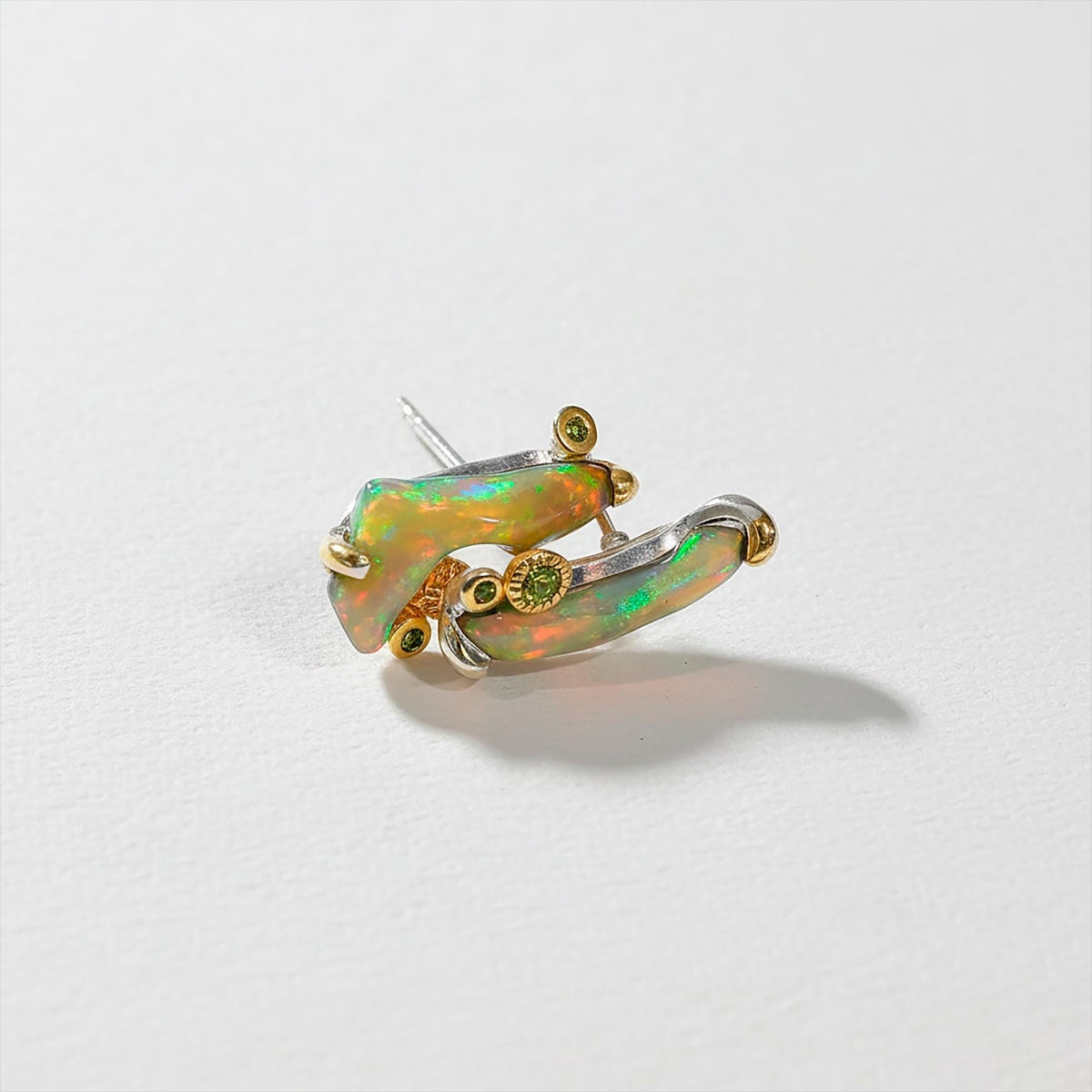 925 Sterling Silver Raw Fire Opal Stud Earrings, side angle