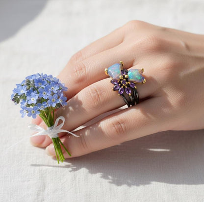 925 Sterling Silver Raw Fire Opal Ring, setting detail