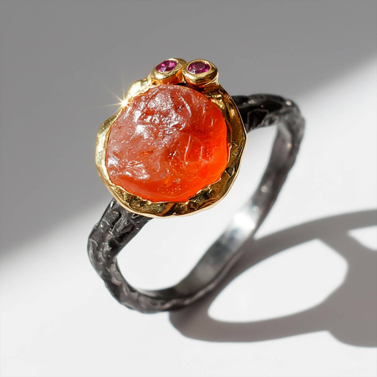 925 Sterling Silver Raw Garnet Ring, setting detail