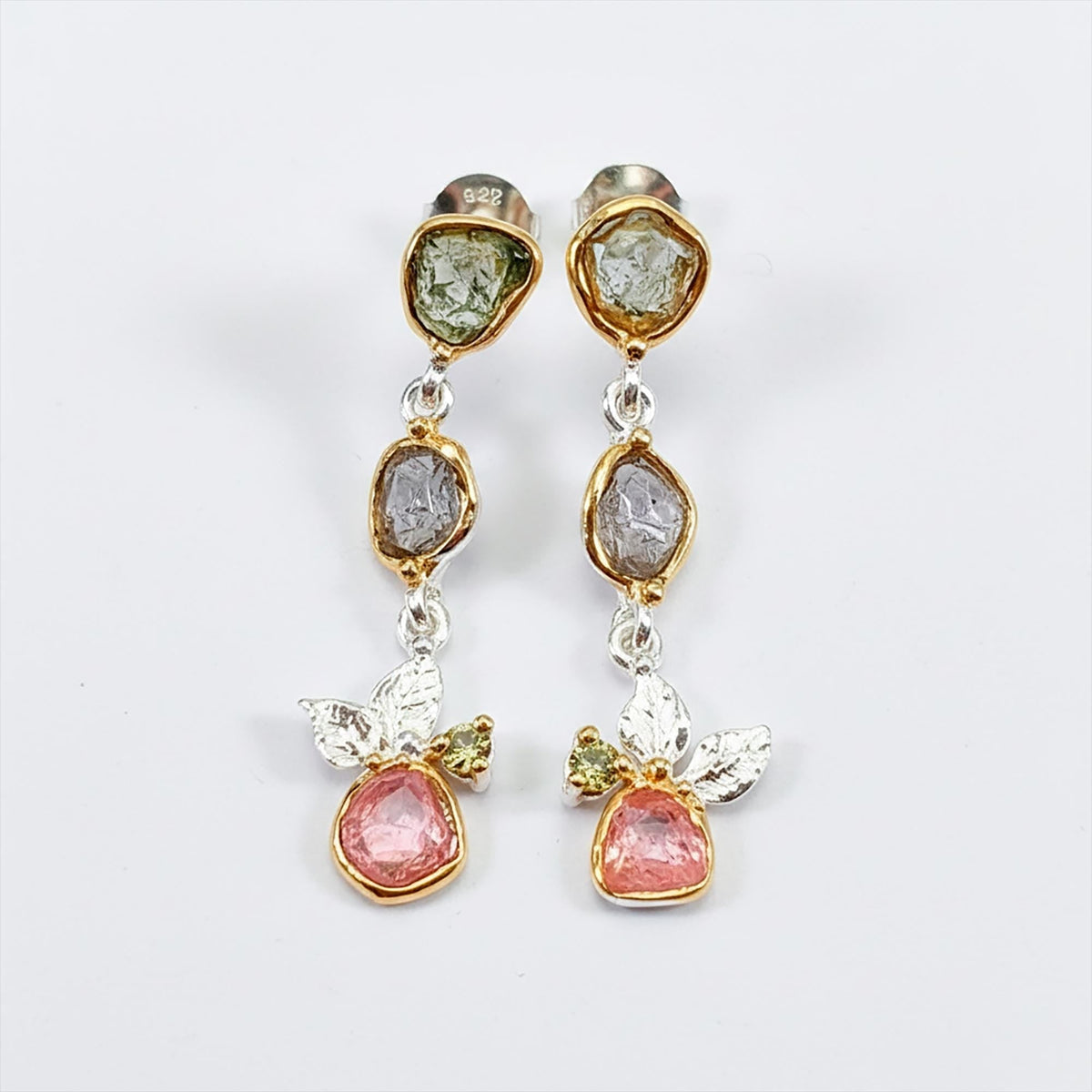 925 Sterling Silver Raw Gemstone Earrings, alternate angle