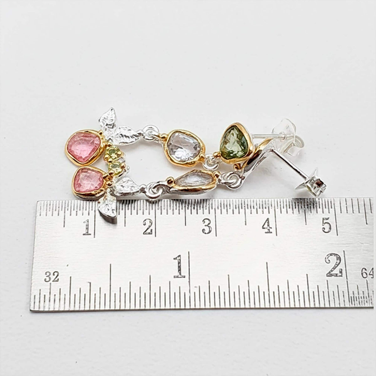 925 Sterling Silver Raw Gemstone Earrings, worn view