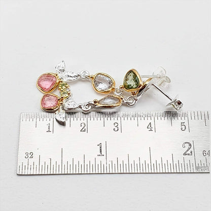 925 Sterling Silver Raw Gemstone Earrings, worn view