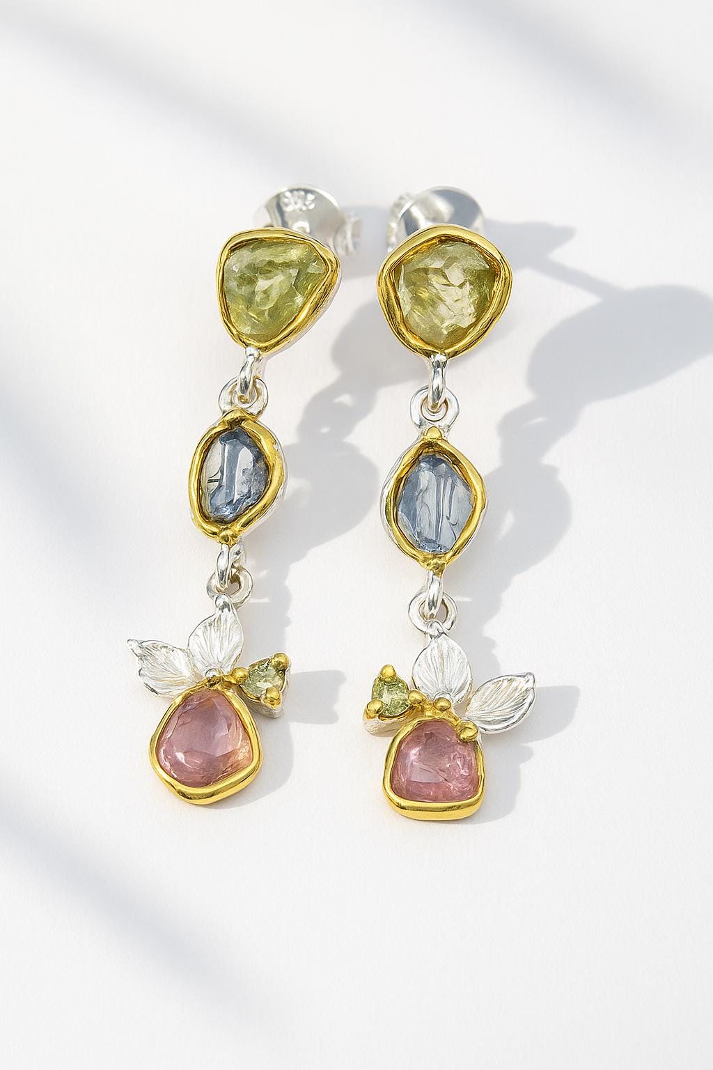 925 Sterling Silver Raw Gemstone Earrings, side angle