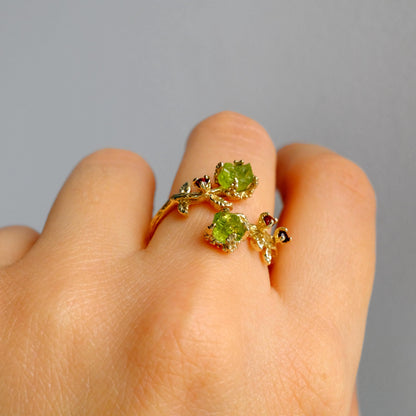 925 Sterling Silver Raw Green Peridot Ring, side view