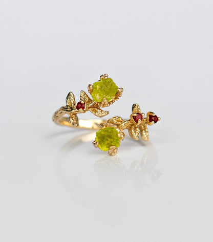 925 Sterling Silver Raw Green Peridot Ring, additional angle