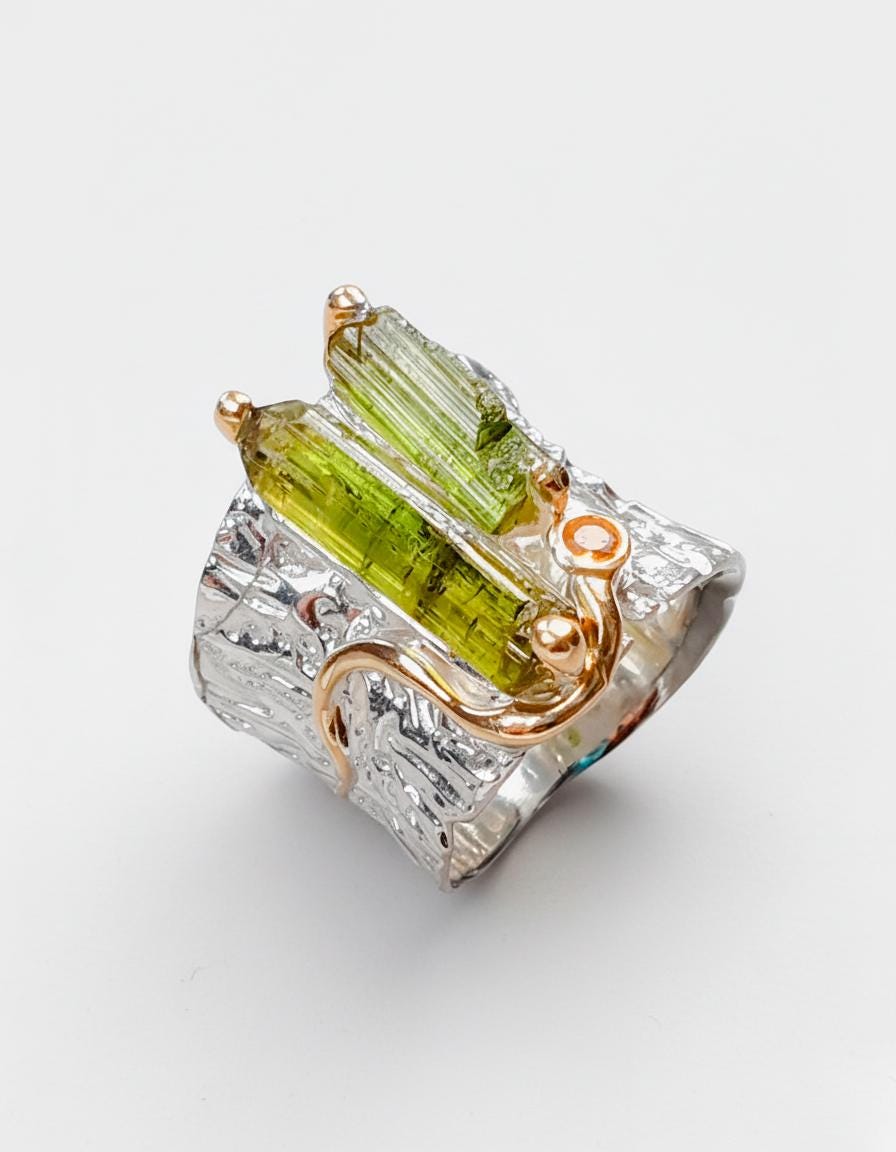 925 Sterling Silver Raw Green Tourmaline Ring, close-up detail, image 12