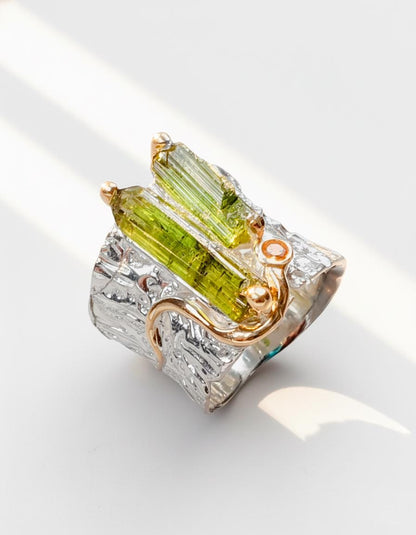 925 Sterling Silver Raw Green Tourmaline Ring, worn on hand, image 14