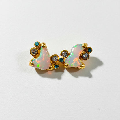 925 Sterling Silver Raw Opal Stud Earrings, side angle