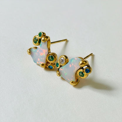 925 Sterling Silver Raw Opal Stud Earrings, stone or metal detail