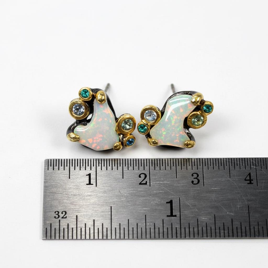 925 Sterling Silver Raw Opal Stud Earrings, additional angle