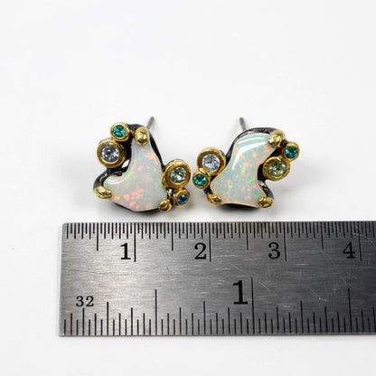 925 Sterling Silver Raw Opal Stud Earrings, additional angle