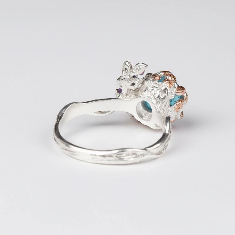 925 Sterling Silver Raw Paraiba Apatite Ring, texture close-up