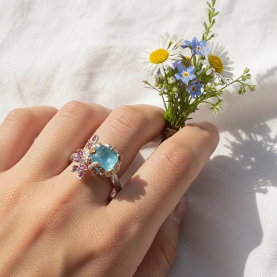 925 Sterling Silver Raw Paraiba Apatite Ring, alternate angle