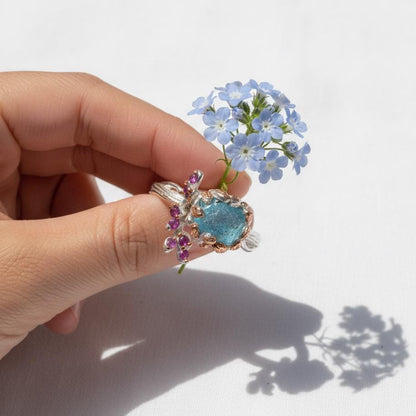 925 Sterling Silver Raw Paraiba Apatite Ring, side view