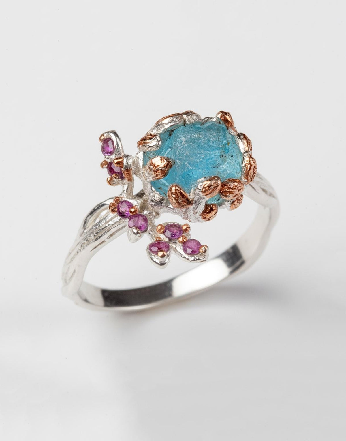 925 Sterling Silver Raw Paraiba Apatite Ring, setting detail