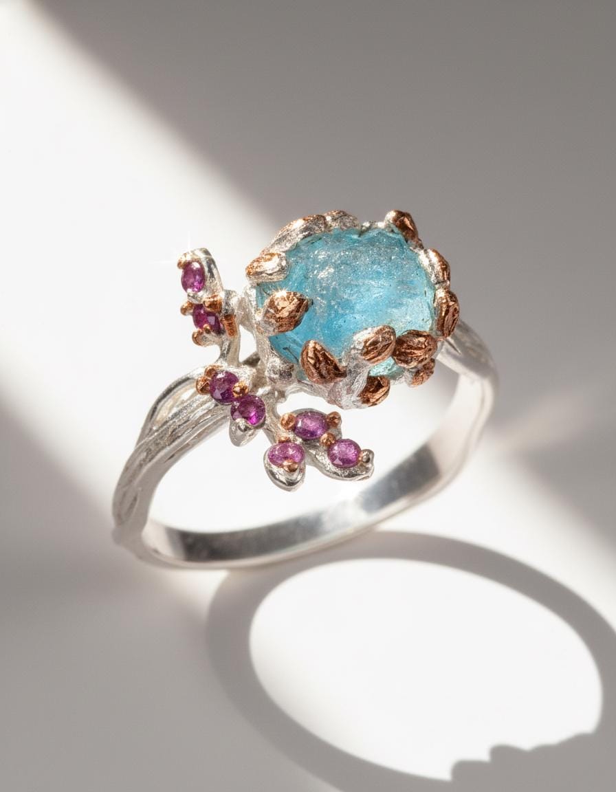 925 Sterling Silver Raw Paraiba Apatite Ring, additional angle