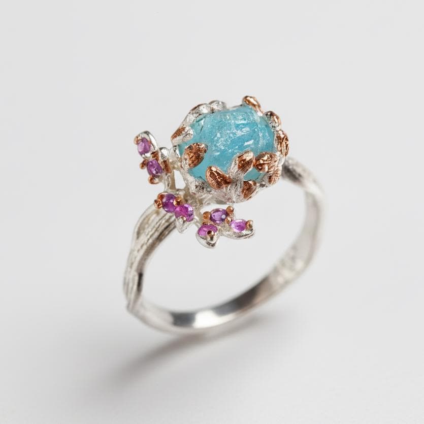 925 Sterling Silver Raw Paraiba Apatite Ring, band detail