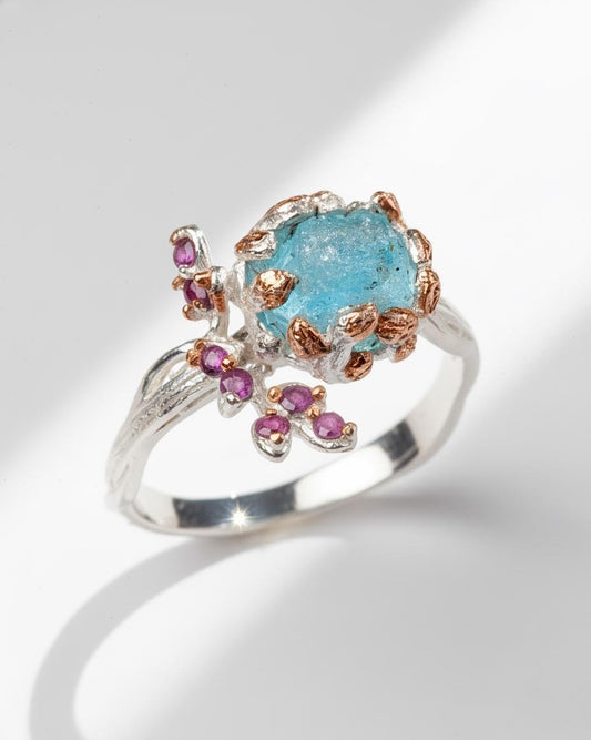 925 Sterling Silver Raw Paraiba Apatite Ring, main product image