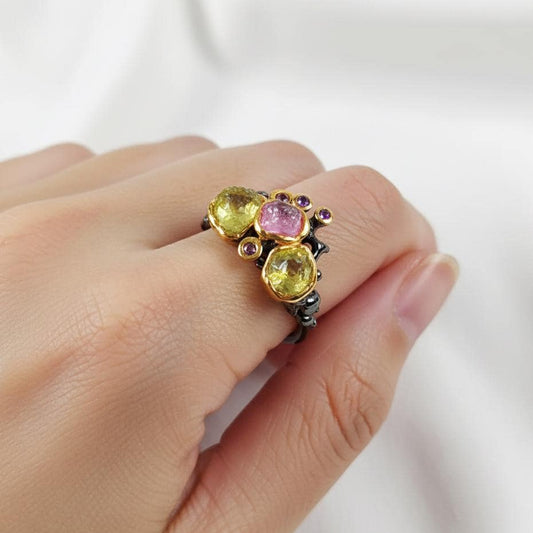 925 Sterling Silver Raw Peridot Ring, alternate angle