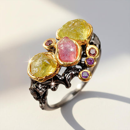 925 Sterling Silver Raw Peridot Ring, setting detail