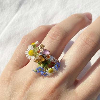 925 Silver Raw Colorful Peridot Sapphire Ring, alternate angle, image 11