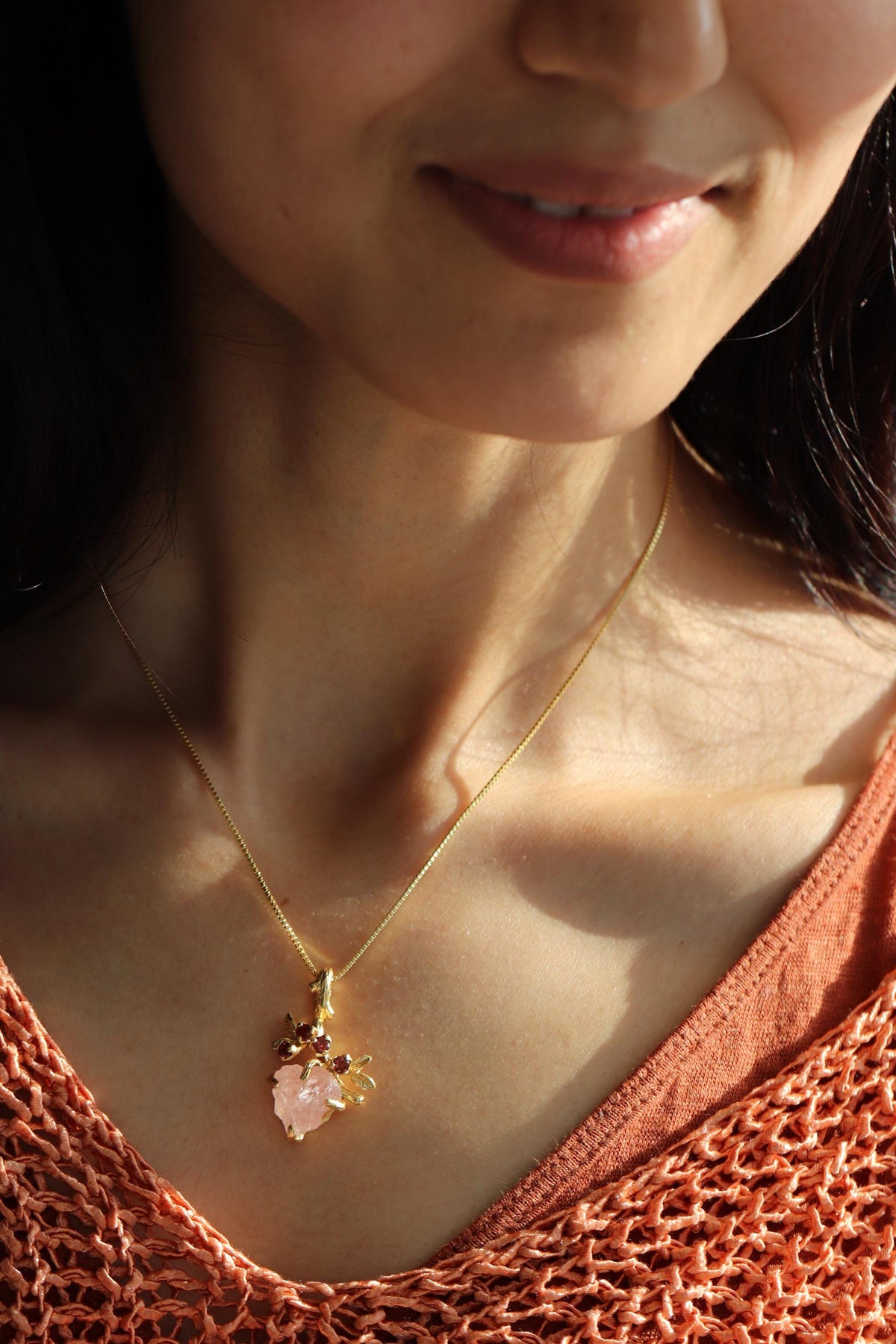 925 Sterling Silver Raw Pink Morganite Necklace, alternate angle, image 11