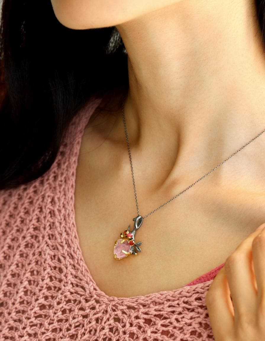 925 Sterling Silver Raw Pink Morganite Necklace, alternate angle