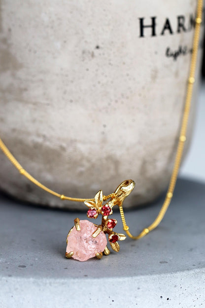 925 Sterling Silver Raw Pink Morganite Necklace, layered look