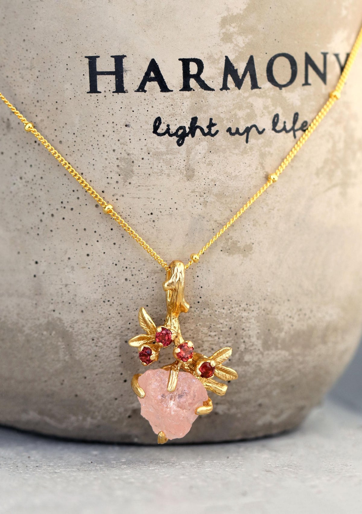 925 Sterling Silver Raw Pink Morganite Necklace, back clasp detail