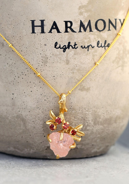 925 Sterling Silver Raw Pink Morganite Necklace, back clasp detail