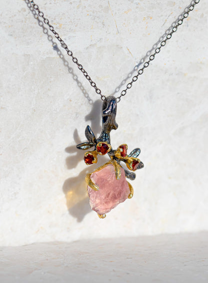 925 Sterling Silver Raw Pink Morganite Necklace, main product image