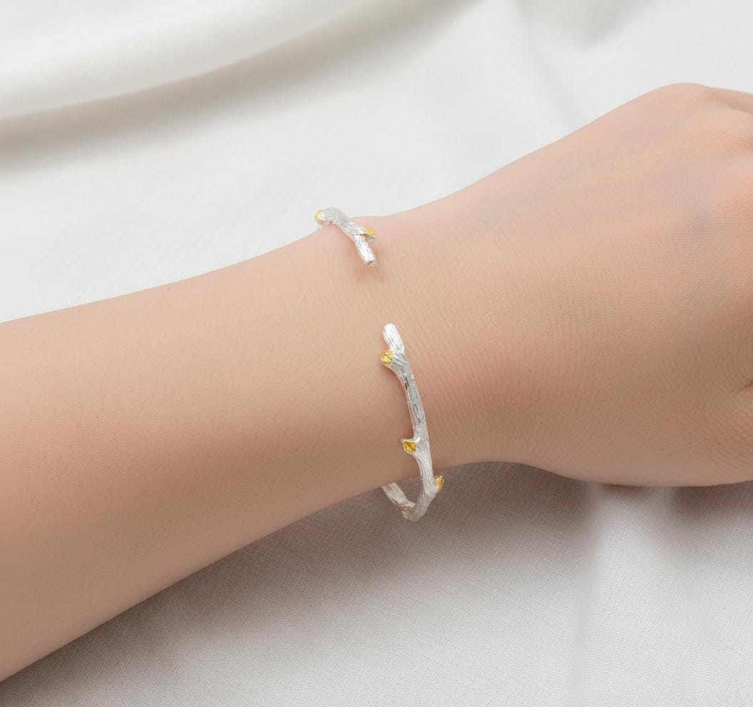 925 Sterling Silver Raw Pink Ruby Cuff Bracelet, worn on wrist