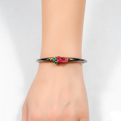 925 Sterling Silver Raw Pink Ruby Cuff Bracelet, additional angle