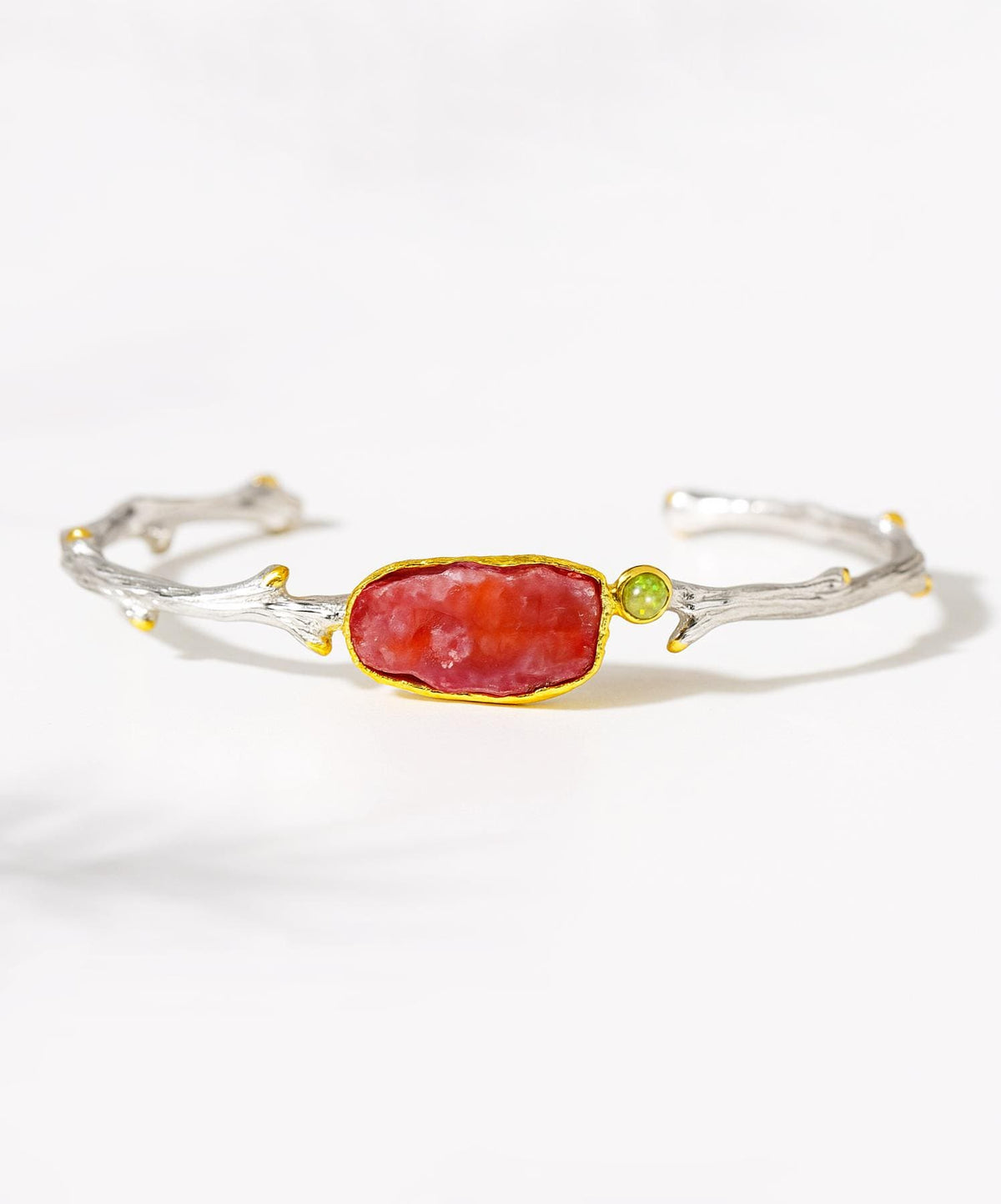 925 Sterling Silver Raw Pink Ruby Cuff Bracelet, main product image