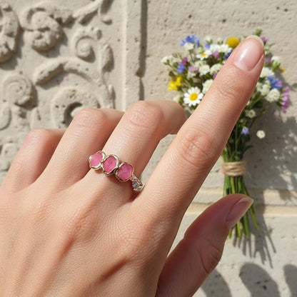925 Sterling Silver Raw Pink Ruby Ring, close-up detail