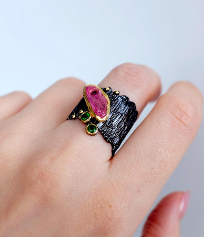 925 Sterling Silver Raw Ruby Ring, close-up detail
