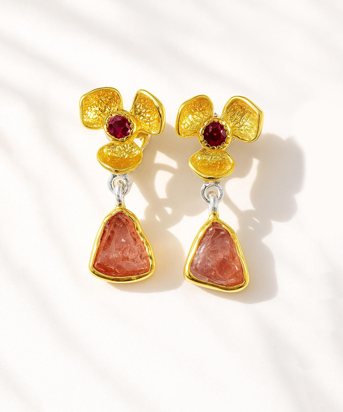 925 Sterling Silver Raw Pink Tourmaline Earrings, additional angle