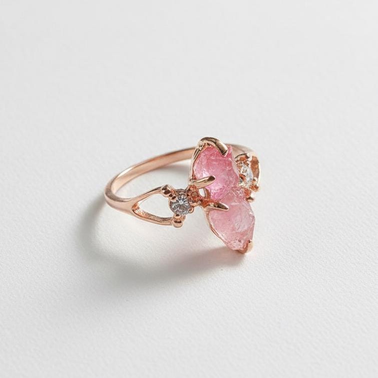 925 Sterling Silver Raw Pink Tourmaline Ring, texture close-up