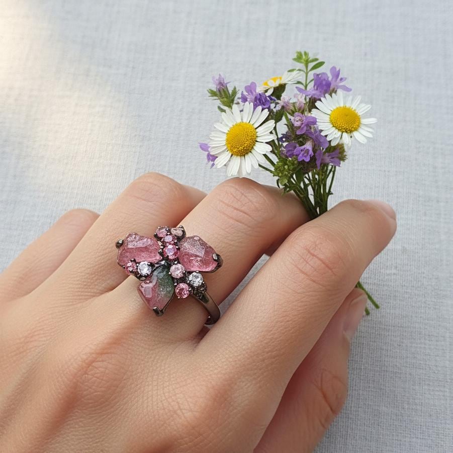 925 Sterling Silver Raw Tourmaline Ring, alternate angle