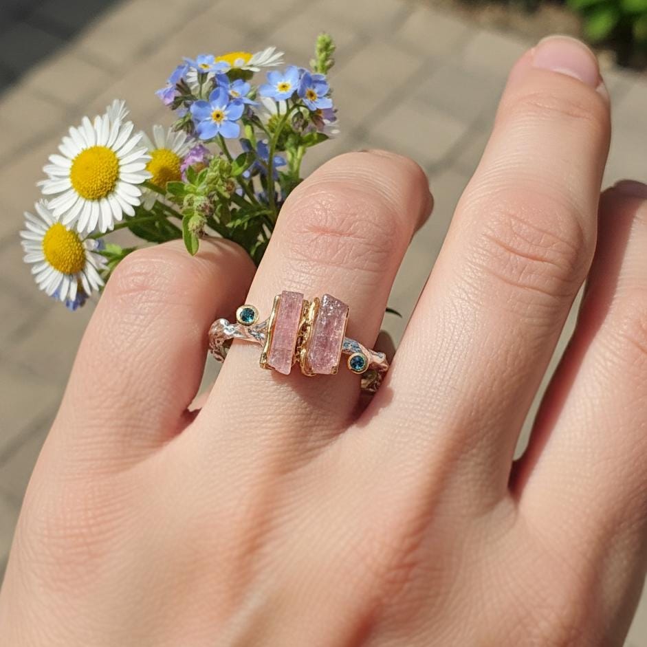 925 Sterling Silver Raw Pink Tourmaline Ring, alternate angle