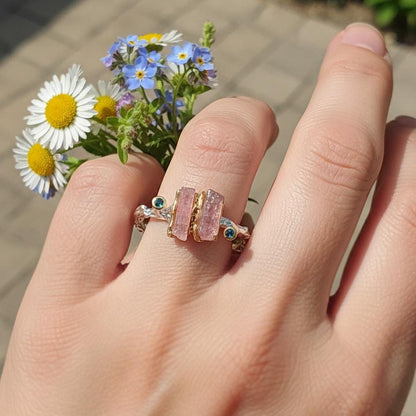925 Sterling Silver Raw Pink Tourmaline Ring, alternate angle