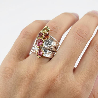 925 Sterling Silver Raw Pink Tourmaline Ring, alternate angle