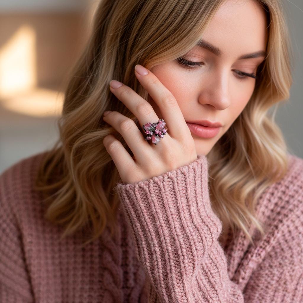 925 Sterling Silver Raw Tourmaline Ring, side view