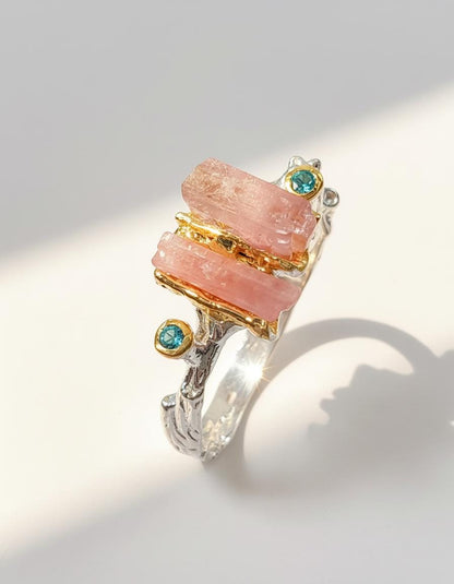 925 Sterling Silver Raw Pink Tourmaline Ring, side view