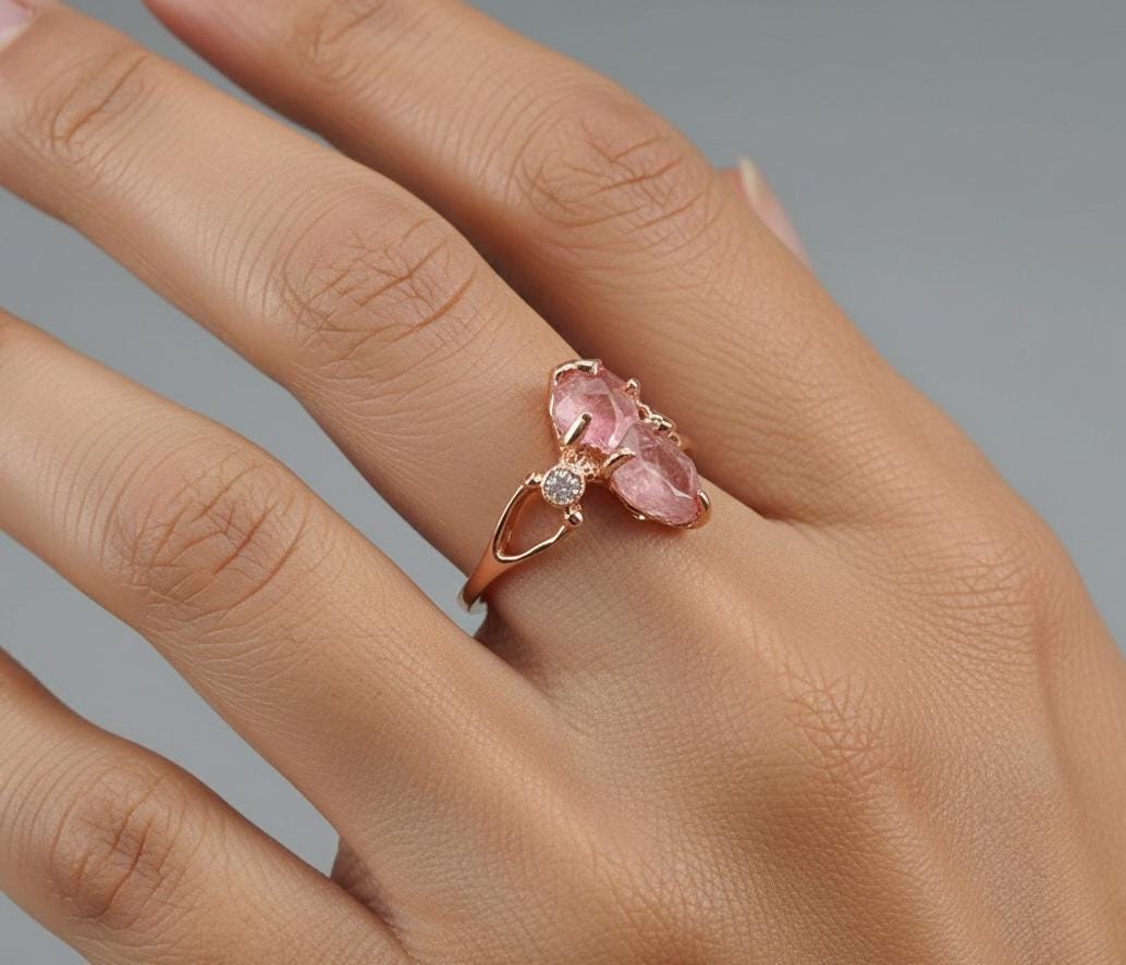 925 Sterling Silver Raw Pink Tourmaline Ring, side view