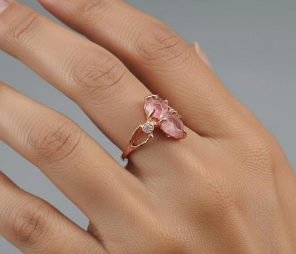 925 Sterling Silver Raw Pink Tourmaline Ring, side view